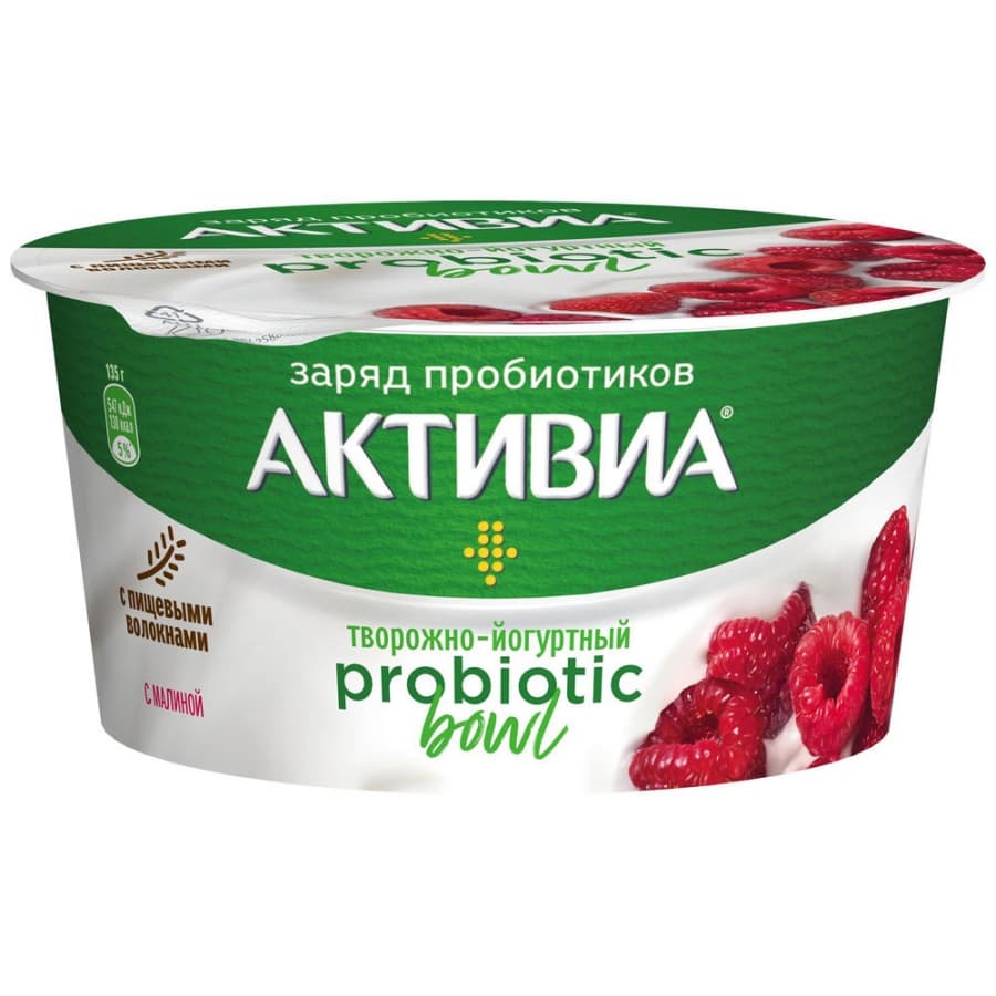 

Продукт творожно-йогуртный Активиа Probiotic Bowl с малиной 3.5% 135 г, Данон