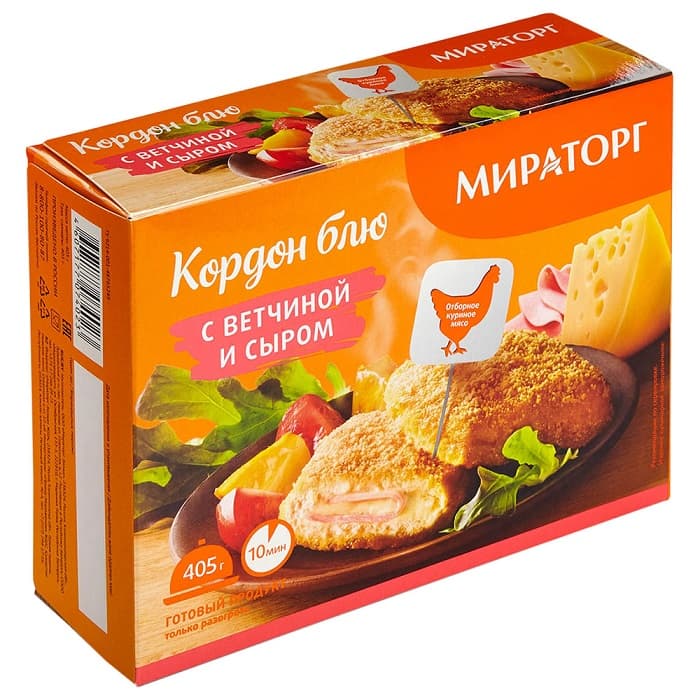 

Полуфабрикат Кордон блю с ветчиной и сыром 405 г с/м, Мираторг