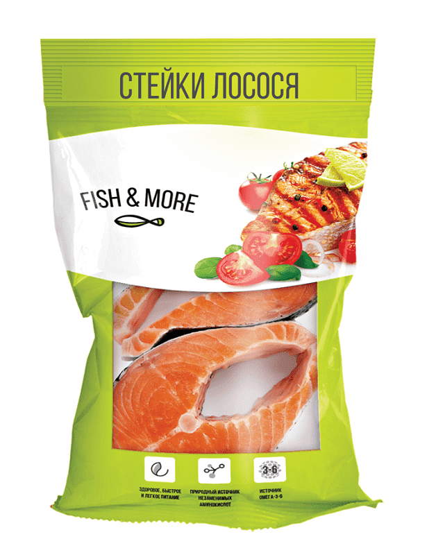 

Семга (лосось) филе стейк на шкуре 0,5 кг с/м,, Fish&More