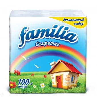 Салфетки бумажные Familia 1-слойные 24х24 см, FAMILIA