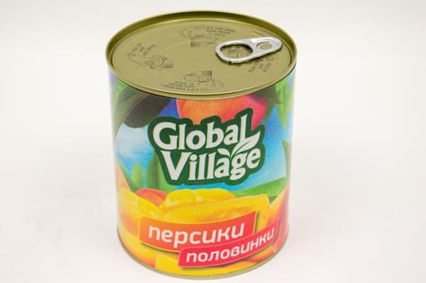 Персики в сиропе половинки 820 гр, Global Village