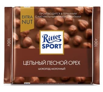 Шоколад молочный цельный лесной орех 100 г, Ritter Sport