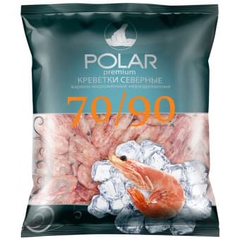 Креветки северные с головой варено-мороженые 70/90 1 кг, POLAR