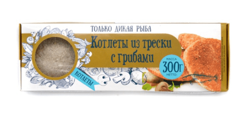 Котлеты рыбные из трески с грибами в панировке 300 г с/м, Don Kreveton