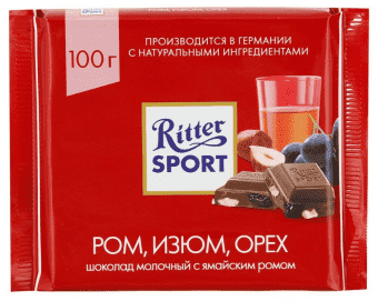 Шоколад молочный ром/орех/изюм 100 г, Ritter Sport